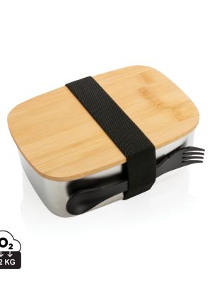 Posoda za hrano – XD – Stainless steel lunchbox with bamboo lid and spork
