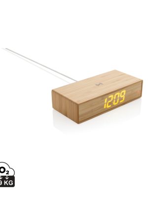 Budilka z brezžičnim polnilnikom – XD – Bamboo alarm clock with 5W wireless charger