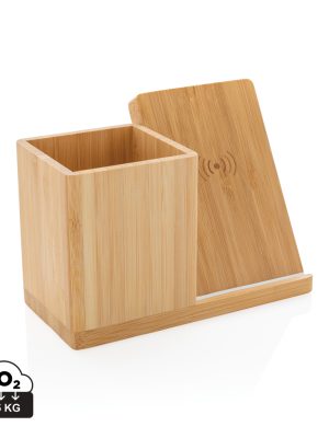 Organizator z brezžičnim polnilnikom – XD – Calgary bamboo 10W wireless charger