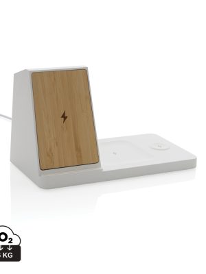 Organizator z brezžičnim polnilnikom – XD – Ontario recycled plastic & bamboo 3-in-1 wireless charger