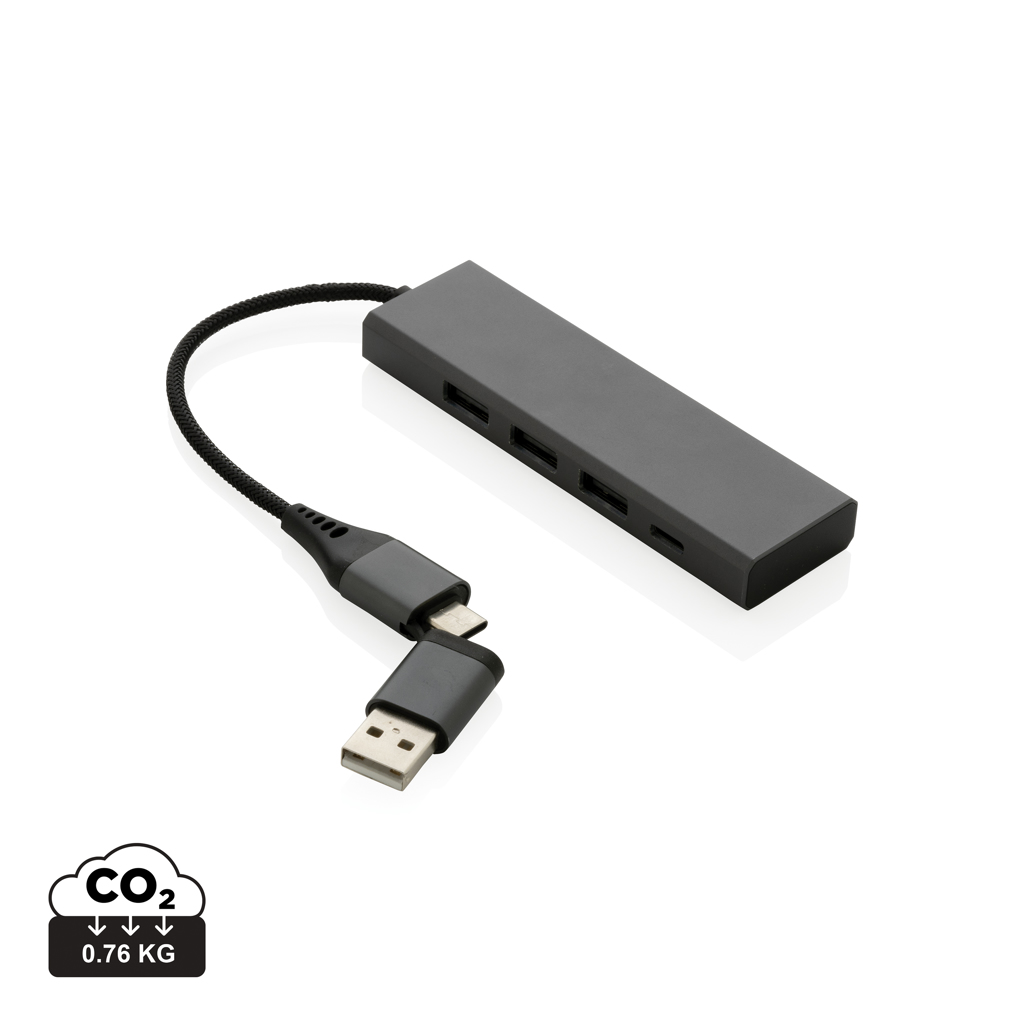 USB hub - XD - Terra RCS recycled aluminium hub with 3 USB ports