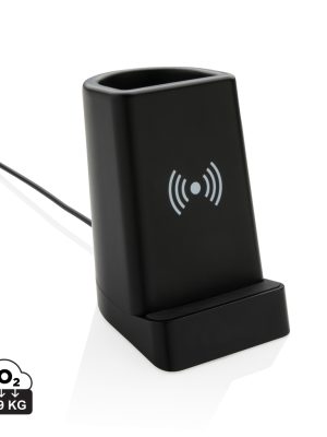 Organizator z brezžičnim polnilnikom – XD – Light up logo 5W wireless charging pen holder