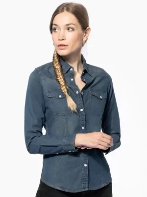 Ženska srajca – Kariban Ladies’ Long-Sleeved Denim Shirt KA518