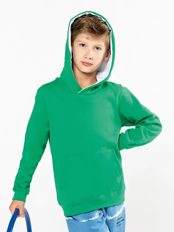 Otroški pulover - Kariban - Kids' Contrast Hooded Sweater K453
